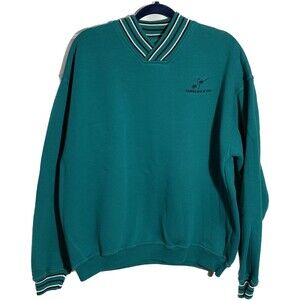 Gear For Sports Vintage 90s Men's Size L Teal "The Spa" V Neck Pullover Sweater